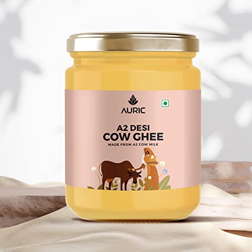 Auric A2 Bilona Desi Cow Ghee 500 ml – Pure Brijwasi Ghee – Bilona Curd Churned – Lab Tested – Perfect Aroma & Danedar Ghee – Grass Fed