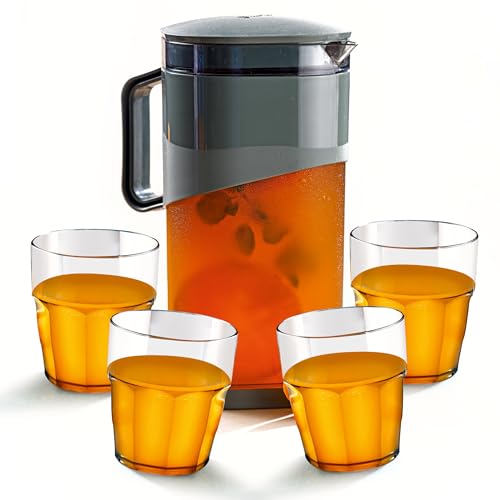 Ganesh 4 Water Glass and Jug Gift Set Transparent, Highball Water Glass and Jug Set for Dining Table – Color May Vary
