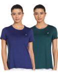 Amazon Brand – Symactive Women’s solid Slim Fit T-Shirt (AW19-SA-TS-02_June Bug + blueprint XS)