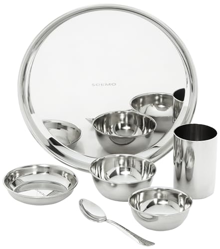Amazon Brand – Solimo Dinner Set|Stainless Steel Solid|Mirror Finish|Set of 6