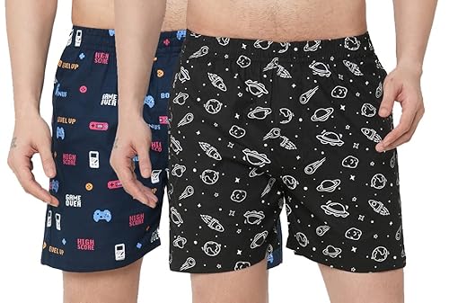GoSriKi Men’s Cotton Printed Boxer Shorts (Pack of 2) (ANL-BXR-PACK-2-022-GS_M_Multi_ Medium) Multicolour