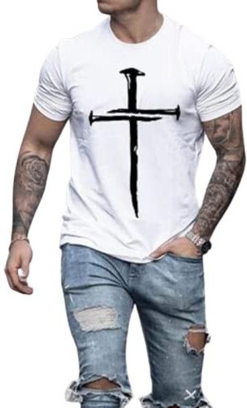 ATTITUDE START OF FASHION Printed Men Round Neck White T-Shirt