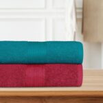 BEDSPUN 100% Cotton Terry Towel for Bath |350 GSM Towels for Bath Large Size, Towels for Bath Women/Men, Aqua Bliss & Merlot Magic