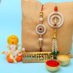 Perpetual Rakhi for Brother and Bhabhi Eco Friendly Lord Ganesha Idol for Home Décor, Flute Ganesha Statue for Cardashboard (Rakhi Hamper)