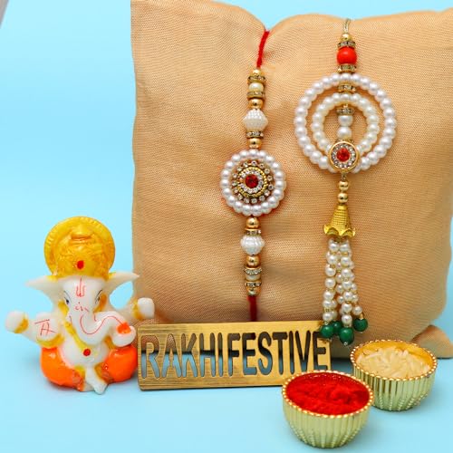 Perpetual Rakhi for Brother and Bhabhi Eco Friendly Lord Ganesha Idol for Home Décor, Flute Ganesha Statue for Cardashboard (Rakhi Hamper)