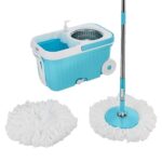 Amazon Brand – Presto! Elite Spin Mop with Steel Wringer and Auto-fold Handle, Blue, 2 Refills