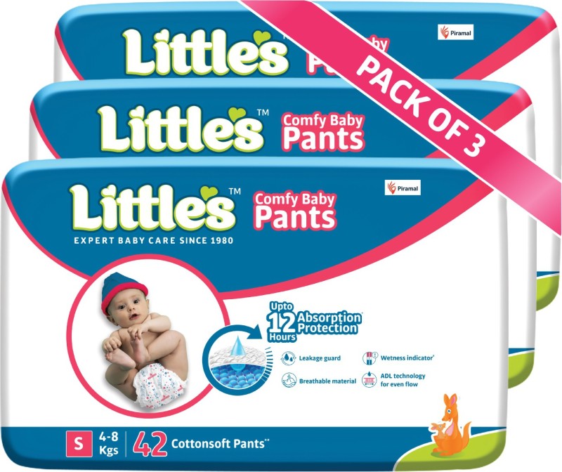 Little’s Comfy Baby Pants Diapers with Wetness Indicator and 12 hours Absorption |Small – S(126 Pieces)