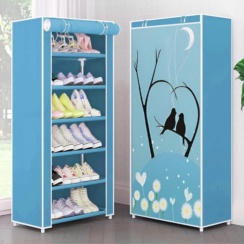 SAIWAY LOVE BIRD PRINT Metal, Plastic Collapsible Shoe Stand(Multicolor, 6 Shelves, DIY(Do-It-Yourself))