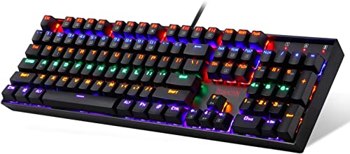 Redragon K551 Rainbow LED Backlit Mechanical Wired Gaming Keyboard with Numlock Keys for Windows PC (Red Switches)
