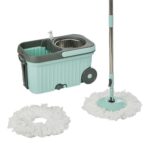 Amazon Brand – Presto! Elite Spin Mop with Steel Wringer and Auto-fold Handle, Green, 2 Refills