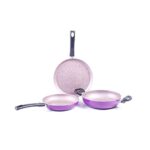 Wonderchef Valencia Non-Stick Cookware 3 Piece Set | Kadhai, Fry Pan, Dosa Tawa | Cool Touch Bakelite Handles | Pure Grade Aluminium| PFOA Free| 2 Years Warranty | Purple