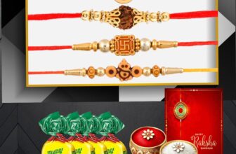 Poorak Religious RK24_MB_PAK_4xD1 Assorted Rakhi  Set(4 Rakhi For Brother, 4 Mengo Byte, 1 Roli Chawal Set, 1 Greeting Card)