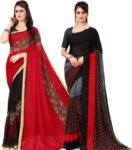 Anand Printed Daily Wear Georgette Saree(Pack of 2, Multicolor)