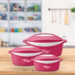 MILTON Delight Jr. Inner Stainless Steel Casserole Gift (520 ml, 820 ml, 1.3 Litres) Pack of 3 Thermoware Casserole Set(3000 ml)