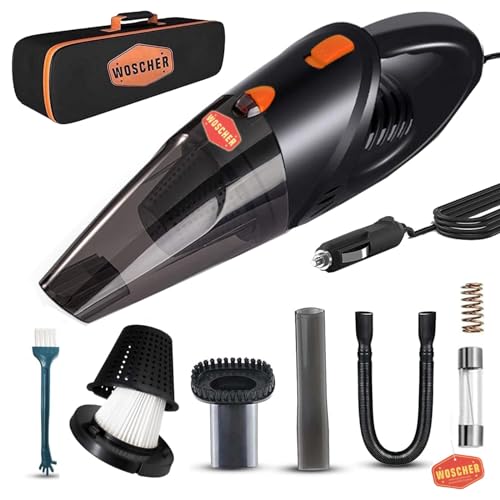 WOSCHER 2003 High Power Auto Car Vacuum Cleaner for Deep Cleaning, Hand Held Portable Cars Vacuum for car cleaning with DC 12V, 140W Vacuum Motor & 5000 PA Powerful Suction, Black