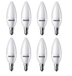 Philips 4-Watt 400-lumen Frosted Candle E14 Base (Cool White, Pack of 8) – Decorative, Ambience for Chandeliers, Wall lights, Desk lamps, Floor lamps