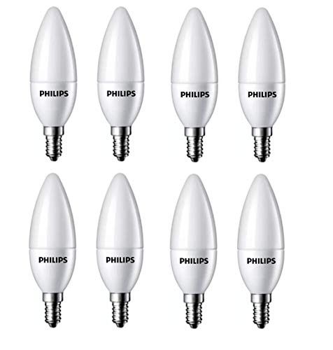 Philips 4-Watt 400-lumen Frosted Candle E14 Base (Cool White, Pack of 8) – Decorative, Ambience for Chandeliers, Wall lights, Desk lamps, Floor lamps