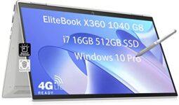HP EliteBook X360 1040 G8 4G LTE 14″ FHD 2-in-1 Touchscreen (Intel i7-1185G7, 16GB RAM, 512GB SSD, Rechargeable Stylus) Business Laptop, Thunderbolt 4, Backlit, Fingerprint, Webcam, Win 10/11 Pro