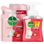 Dettol Foaming Handwash Pump + Refill Combo, Strawberry (250ml + 200ml) Pack of 2 | Rich Foam | Moisturizing Hand Wash | Soft on Hands