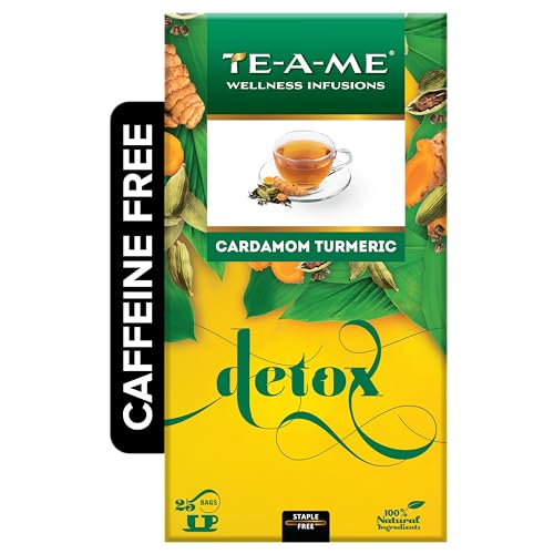 TE-A-ME Detox Cardamom Turmeric Tea – 25 Tea Bags | Herbal Tea | Herbal Tea for Weight Management | Herbal Tea Bags | 100% Caffeine Free Tea