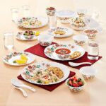 Larah By Borosil Ayana Silk Series Opalware Dinner Set with Glasses, 40 Pieces for Family of 6,Microwave & Dishwasher Safe,Bone-Ash Free,Crockery Set for Dining & Gifting, Plates & Bowls,White,Floral