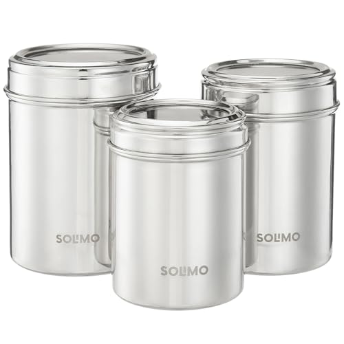 Amazon Brand – Solimo Stainless Steel Canister Set – Ubba Dabba I See-Through Canisters | BIS-Approved | 600ml, 900ml, and 1200ml, SILVER, Set Of 3