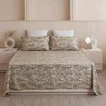 HOMEMONDE 100% Cotton Bedsheet with 2 Pillow Covers Soft Breathable 84 x 90 Inch Printed Flat Double Bed Sheet – Tana Green