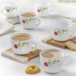 Larah by Borosil Oriental Opalware Cup Set of 6 pcs | Tea/Coffee Cups 140 ml | Microwave & Dishwasher Safe | Bone-Ash Free | Crockery Set Ideal for Daily Use & Gifting, White