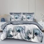 Story@Home 240 TC All Season Boho Collection Double Bedsheet Set with King Size Pillow Covers in Microfiber, Glaze Cotton, and Satin Printed Floral Pattern – 225CM X 250CM- White & Grey.