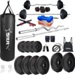 STARX 50 kg with 3FT Curl and 5FT Straight Rod Unfilled Punching Bag & PVC Dumbbells Home Gym Combo