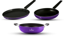 Prestlee Nonstick Cookware Set 3 PC’s Combo, Purple – PFOA Free I NON INDUCTION BASE Non-Stick Coated Cookware Set(Aluminium, 3 – Piece)
