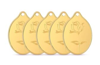 Malabar Gold & Diamonds 24K Gold Coins 13 gram | Gold Coin Pendant 24k 999 | Gold Coin cum Pendant for Birthday, Wedding, Dusshera & Diwali Gift – Combo of 5 (3g X 3U + 2g X 2U), Rose Impression