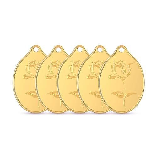 Malabar Gold & Diamonds 24K Gold Coins 13 gram | Gold Coin Pendant 24k 999 | Gold Coin cum Pendant for Birthday, Wedding, Dusshera & Diwali Gift – Combo of 5 (3g X 3U + 2g X 2U), Rose Impression