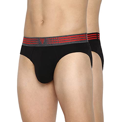 Van Heusen Men Anti Bacterial Briefs – 100% Combed Cotton – Pack of 2 – Colour Fresh, Moisture Wicking_10009_Pure Black W Dark Grey, Pure_L