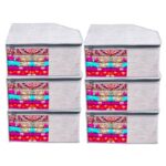 Kuber Industries Blouse Cover | Clothes Storage Bag | Zipper Closure Wardrobe Organizers | Clothes Organizer with Transparent Window | Clothes Bag | Jute Printed | Pack of 6 | Gray