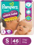 Pampers Active Baby Taped Diapers with Adjustable Fit – S(46 Pieces)