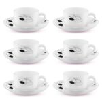 Larah by Borosil Shadow Opalware Cup and Saucer Set of 12 pcs | Tea/Coffee Cups 140 ml | Microwave & Dishwasher Safe | Bone-Ash Free | Crockery Set Ideal for Daily Use & Gifting, White