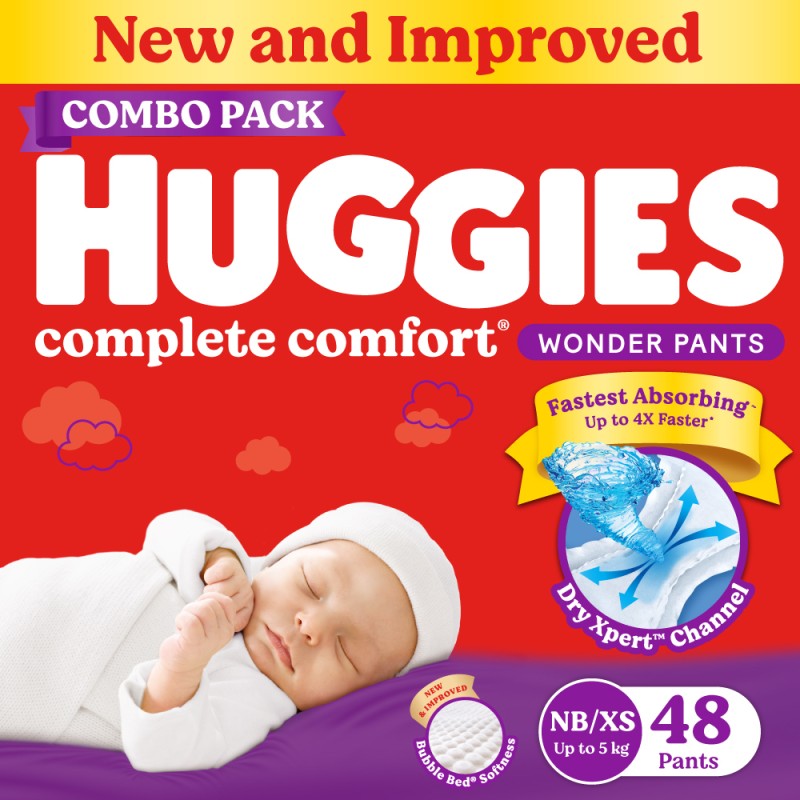 Huggies Complete Comfort Wonder Pants, India’s Fastest Absorbing Diaper | – New Born(48 Pieces)