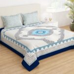 Story@Home 210 TC Rajasthani Print Cotton Feel bedsheet for Double Bed with 2 King Size Pillow Cover (225 CMX 250 CM)- White