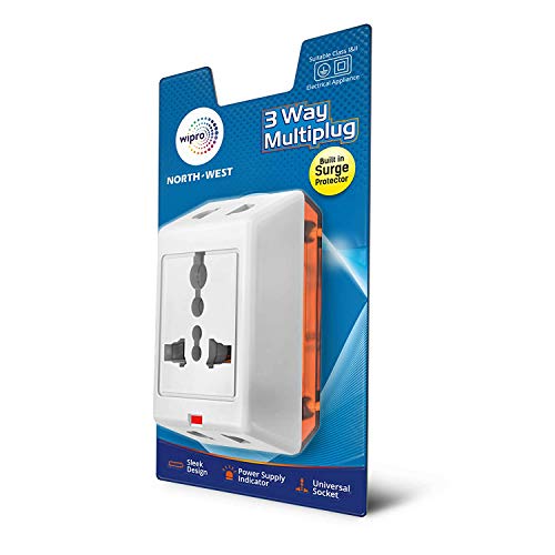 Wipro 3 Way Multiplug Adaptor with 1 Universal Socket |Inbuilt Surge Protection & Power Supply Indicator | Compact & Light Weight | 6Amp Multiplug Socket for Home, Office | Pack of 1 (White)