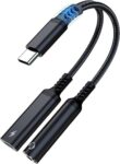 Mizi USB C to 3.5mm Headphone and Charger Adapter, 2-in-1 USB C to Aux Audio Jack with PD 60W Fast Charging Dongle Cable Cord for Galaxy S23/S22/S21/S20 Ultra, iPad Pro, Pixel – Black
