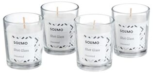 Amazon Brand – Solimo Shot Glass Candles | Unscented | Smokeless | No Residue | 10 Hours Burn Time (Set of 4, White)