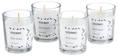 Amazon Brand – Solimo Shot Glass Candles | Unscented | Smokeless | No Residue | 10 Hours Burn Time (Set of 4, White)