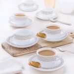 Larah by Borosil Waltz Opalware Cup and Saucer Set of 12 pcs | Tea/Coffee Cups 90 ml | Microwave & Dishwasher Safe | Bone-Ash Free | Crockery Set Ideal for Daily Use & Gifting, White
