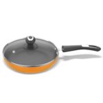 Preethi Dura Collection Non Stick Fry Pan, 26 cm, with Glass Lid, Gas & Induction Compatible, 5 Star Non Stick Effect, Turmeric Yellow