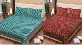 Ruhi 210 TC Cotton King Jaipuri Prints Flat Bedsheet(Pack of 2, C-Green, Maroon)