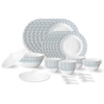 Larah by Borosil Weave Fluted Series Opalware Dinner Set | 40 Pieces for Family of 6 | Microwave & Dishwasher Safe | Bone-Ash Free | Crockery Set for Dining & Gifting | Plates & Bowls | White