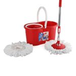 Cello Kleeno Compacto Spin Mop with 2 Refill | 360 Degree Rotating Mop | Extendable Rods with Handle Lock | Floor Cleaning Mop | Mop with Bucket | Red