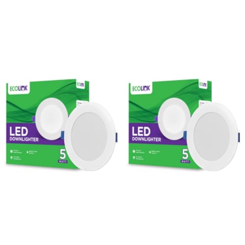 EcoLink 5W Concealed JB Ceiling Light | Round Ceiling LED Downlighter for Home & Hall | Cut Out: 3 inch, Color: Cool Day Light, Pack of 2