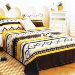 Story@Home 240 TC All Season Boho Collection Aztec Print Double Bedsheet Set with King Size Pillow Covers in Microfiber, Glaze Cotton, and Satin Blend- 225CM X 250CM- Black & Yellow